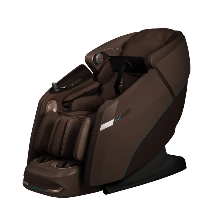 Osaki Platinum Escape Duo 4D massage chair in brown with touchscreen and premium full body massage chair design