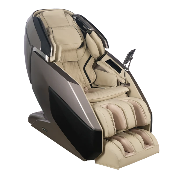 Beige massage chair with black accents on a white background