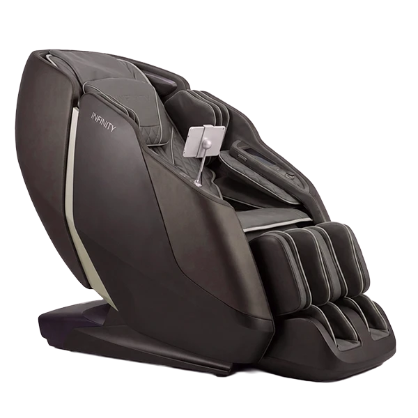 Black massage chair with 'Infinity' branding on a white background