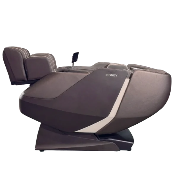 Infinity Sensation 4D DualFlex in near-flat recline showing its Flex-Track stretching position