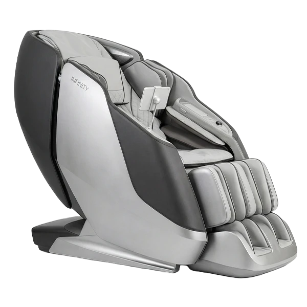 Infinity Sensation 4D DualFlex massage chair in Silver and Gray, right three-quarter view