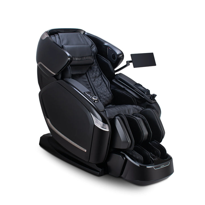 JP Medics Kozue massage chair in Black and Black, three-quarter front view