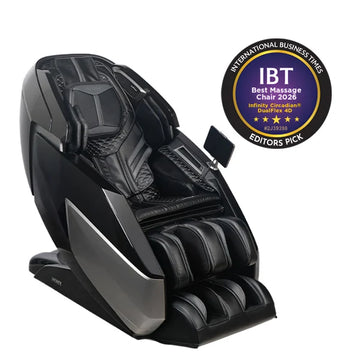 Infinity Circadian DualFlex 4D Massage Chair, black massage chair with an award badge