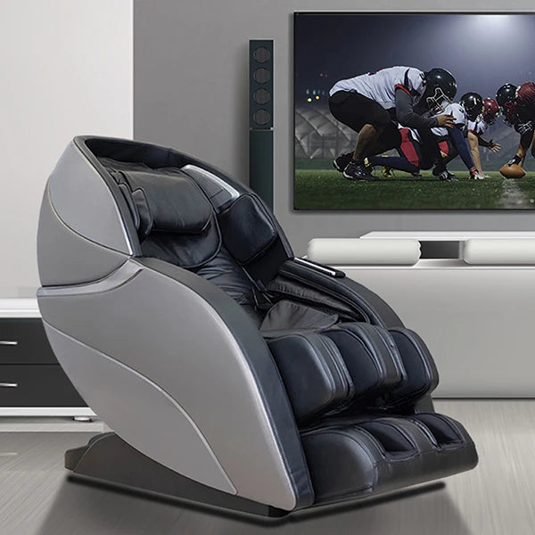 Infinity Gen Max 4D massage chair in Gray and Black in a home media room