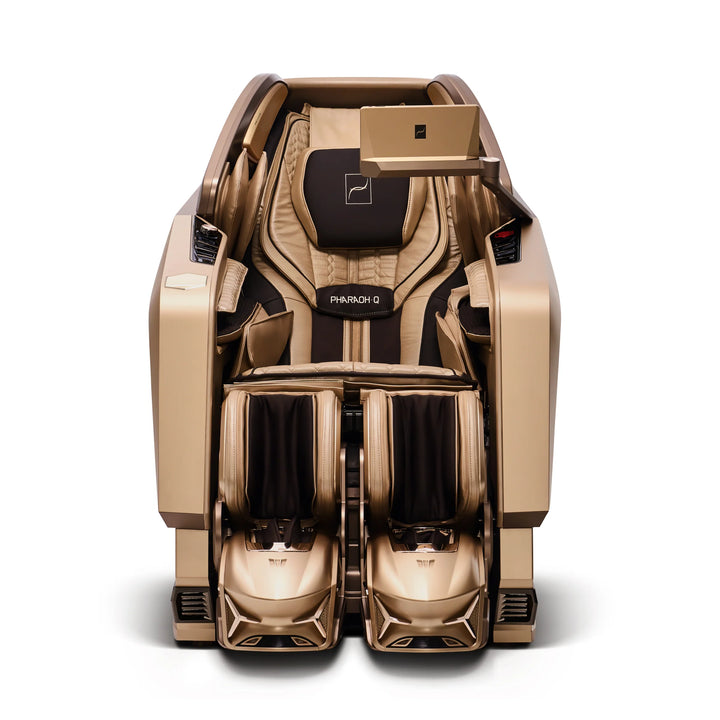 Front view of the Bodyfriend Pharaoh Q massage chair with tablet controller