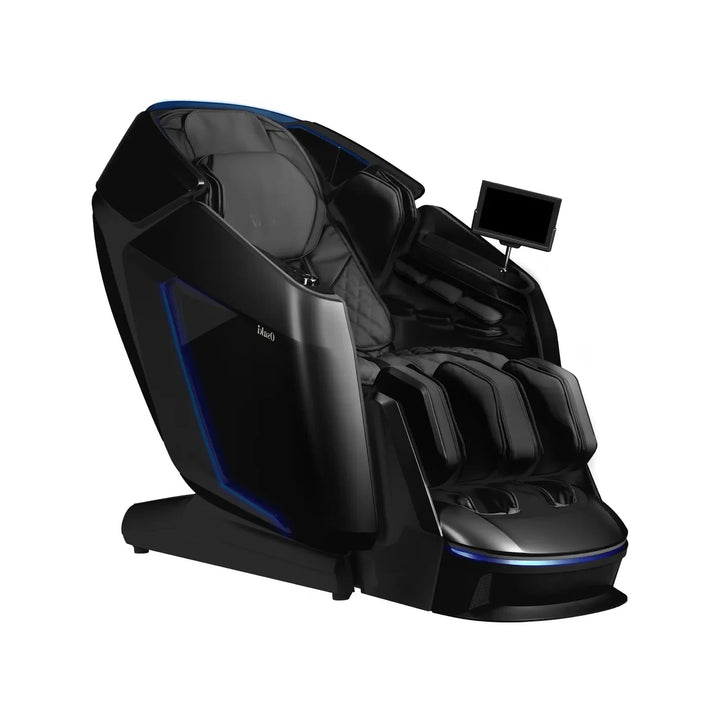 Black Osaki Grand Duo 4D+4D massage chair in a front three-quarter view