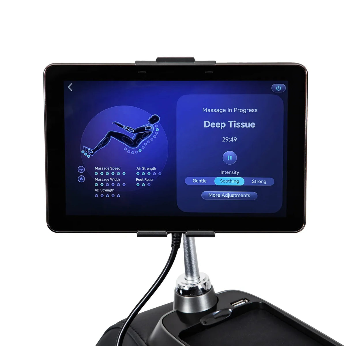 Osaki Bravo Duo Flex touchscreen controller with massage intensity and program controls
