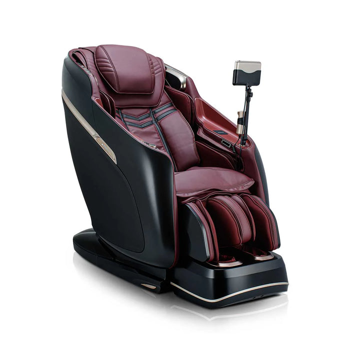 JP Medics KaZe Duo massage chair in Black and Burgundy, three-quarter view