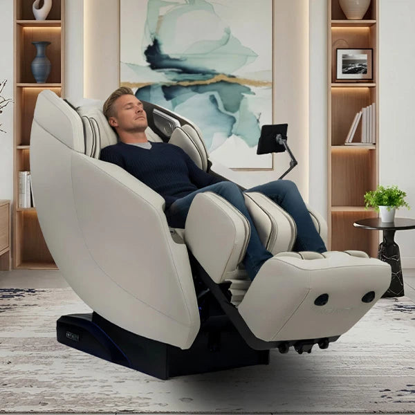 Infinity Celebrity Elite 4D chair showing leg and footrest fit during use