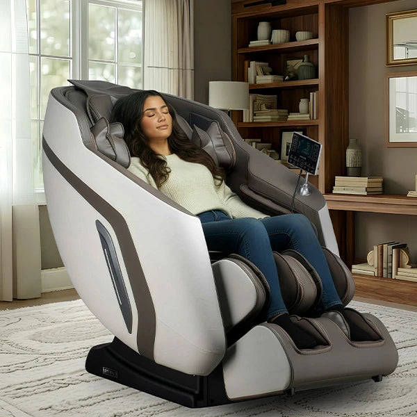 Infinity Zenara Greige/Beige massage chair in a home setting